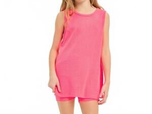 NEW GOOD GIRL waffle knit top and short set in hot pink